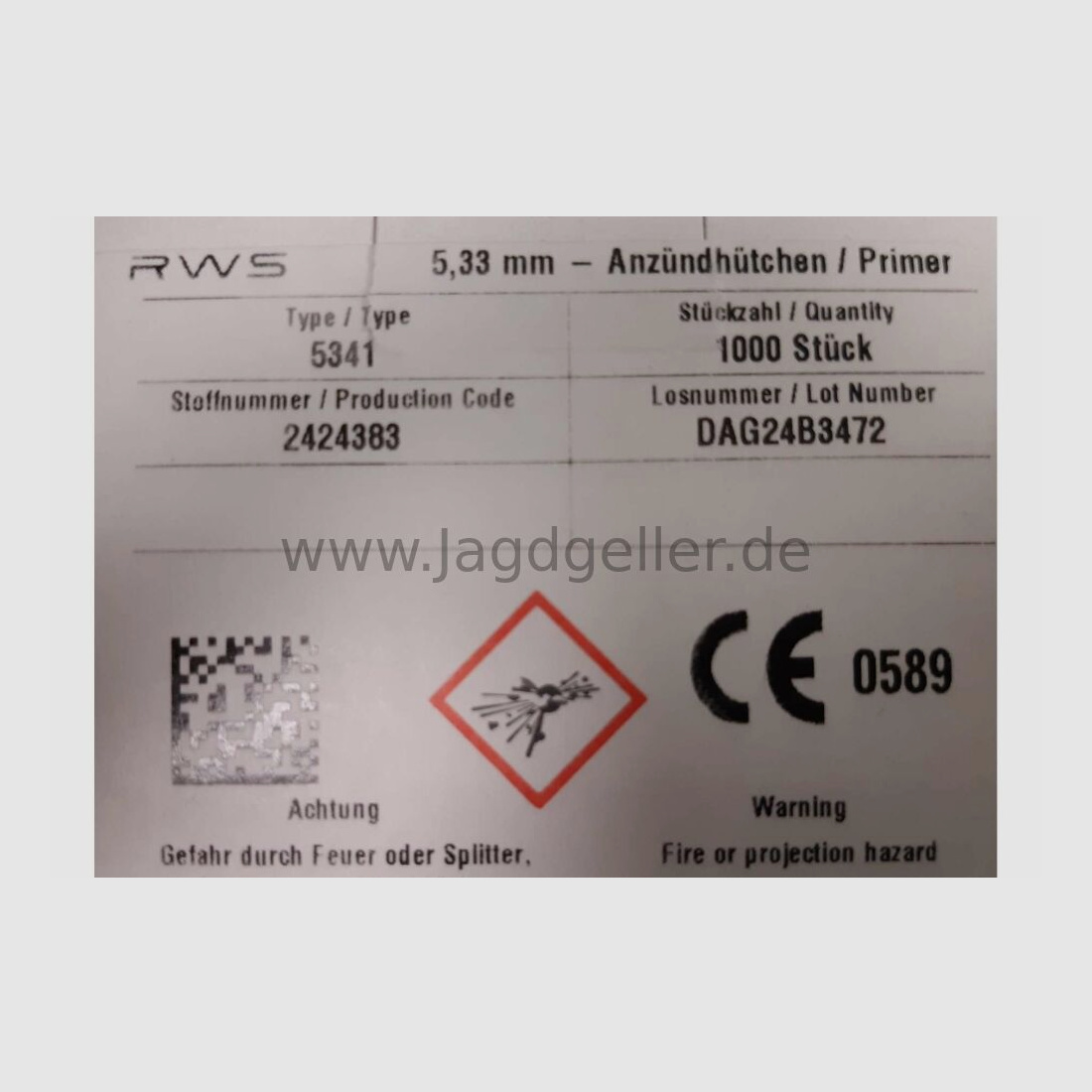 Zündhütchen 5341 Large Rifle von RWS 1000 Stück