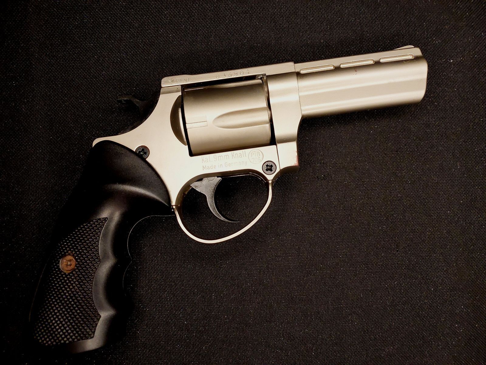 ME 38 Magnum Schreckschuss-Revolver, matt vernickelt im Kaliber 9mm R.K. (PTB 706)