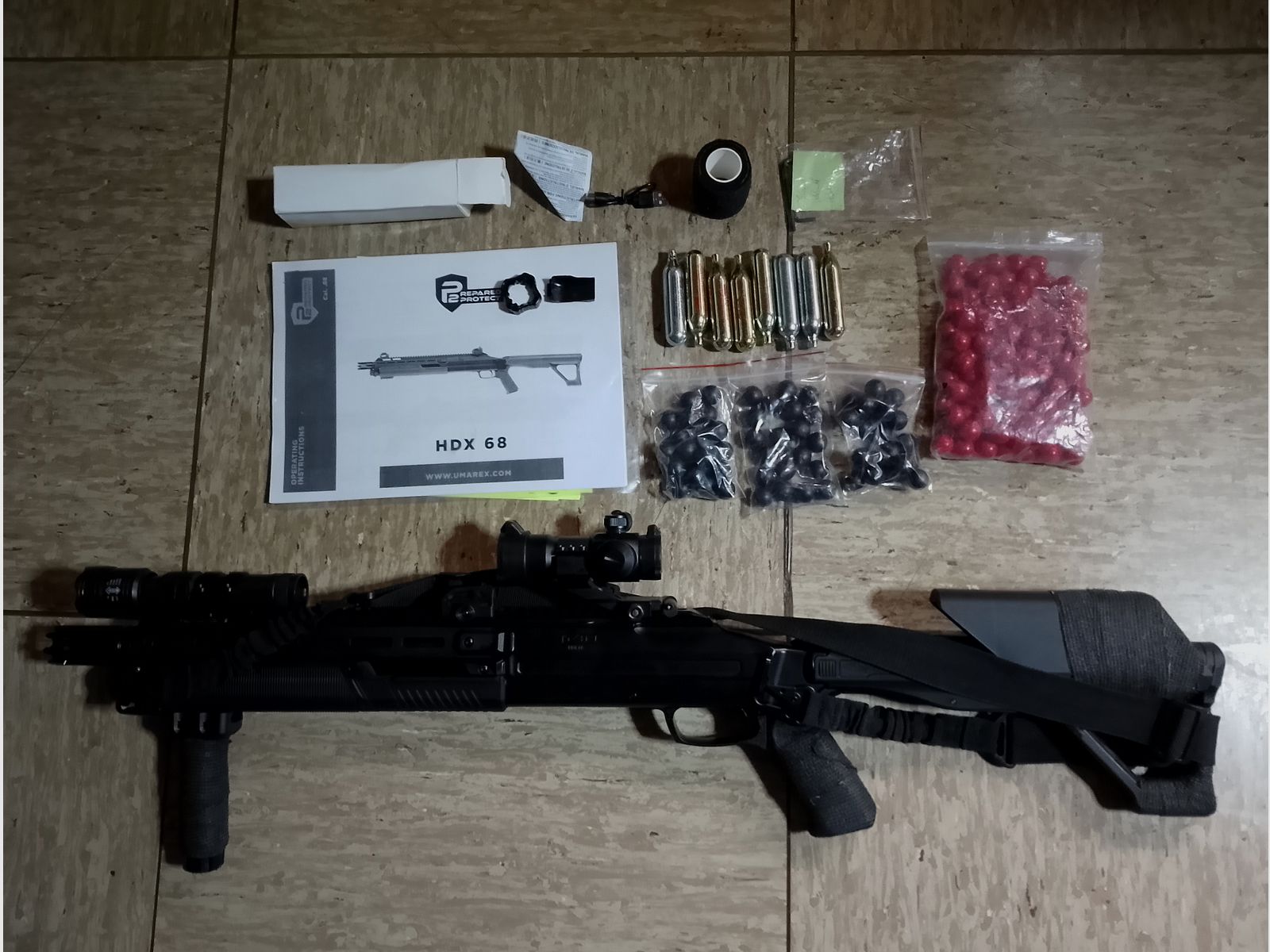 T4E RAM Shotgun Hdx68 Set Pumpgun cal .68 Zielfernrohr Tragegurt Paintballs Kit neuwertig