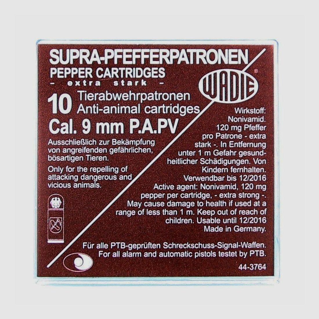 Wadie Supra Pfefferpatronen / Kal. 9 mm P.A. PV / 120 mg NV