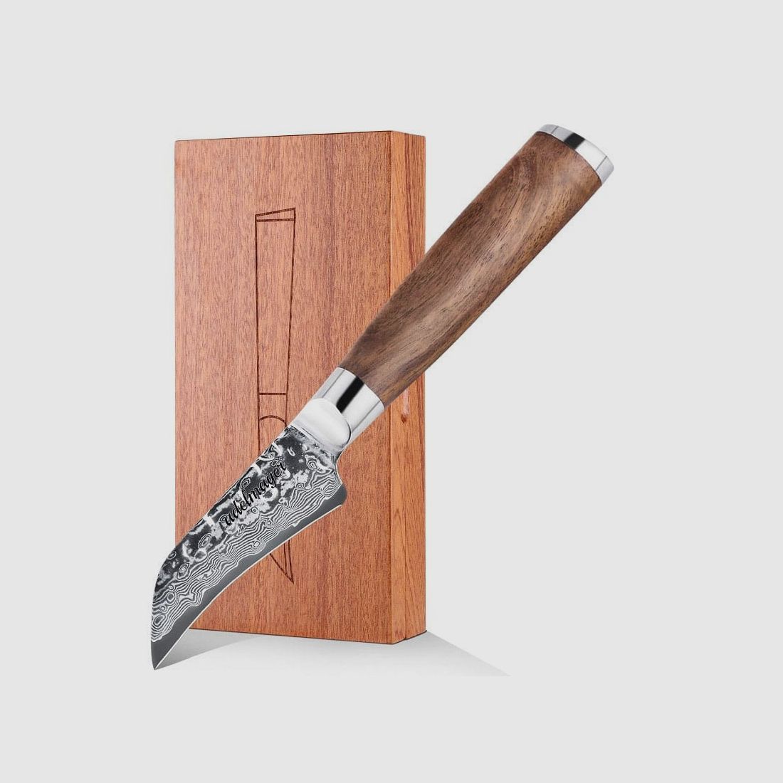 adelmayer® Damast Vogelschnabel Schälmesser 7,5 cm handgeschliffen und mit Walnussgriff