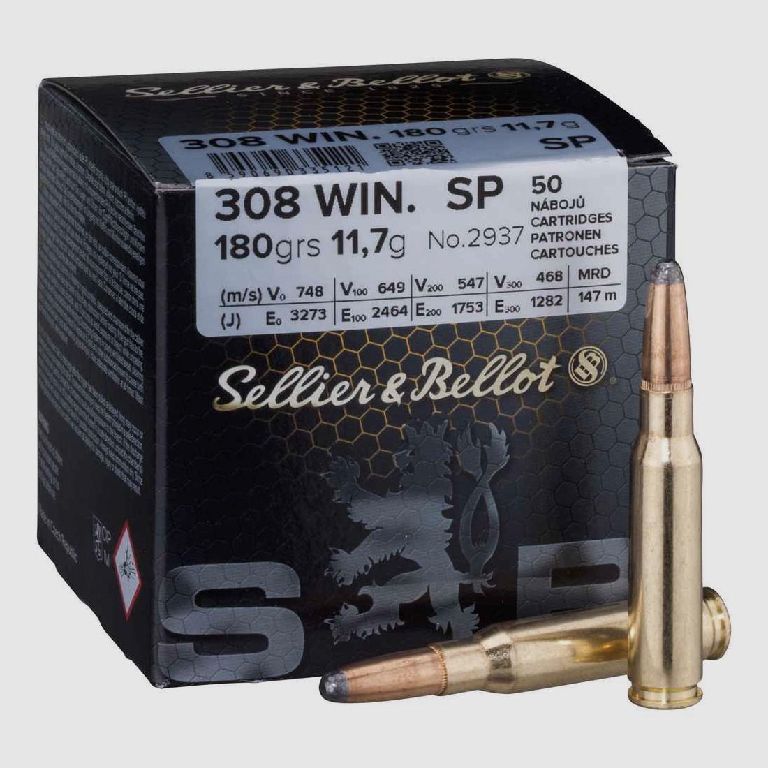 S&B cartuccia calibro .308, ogiva parziale 180 grs. 11,7g