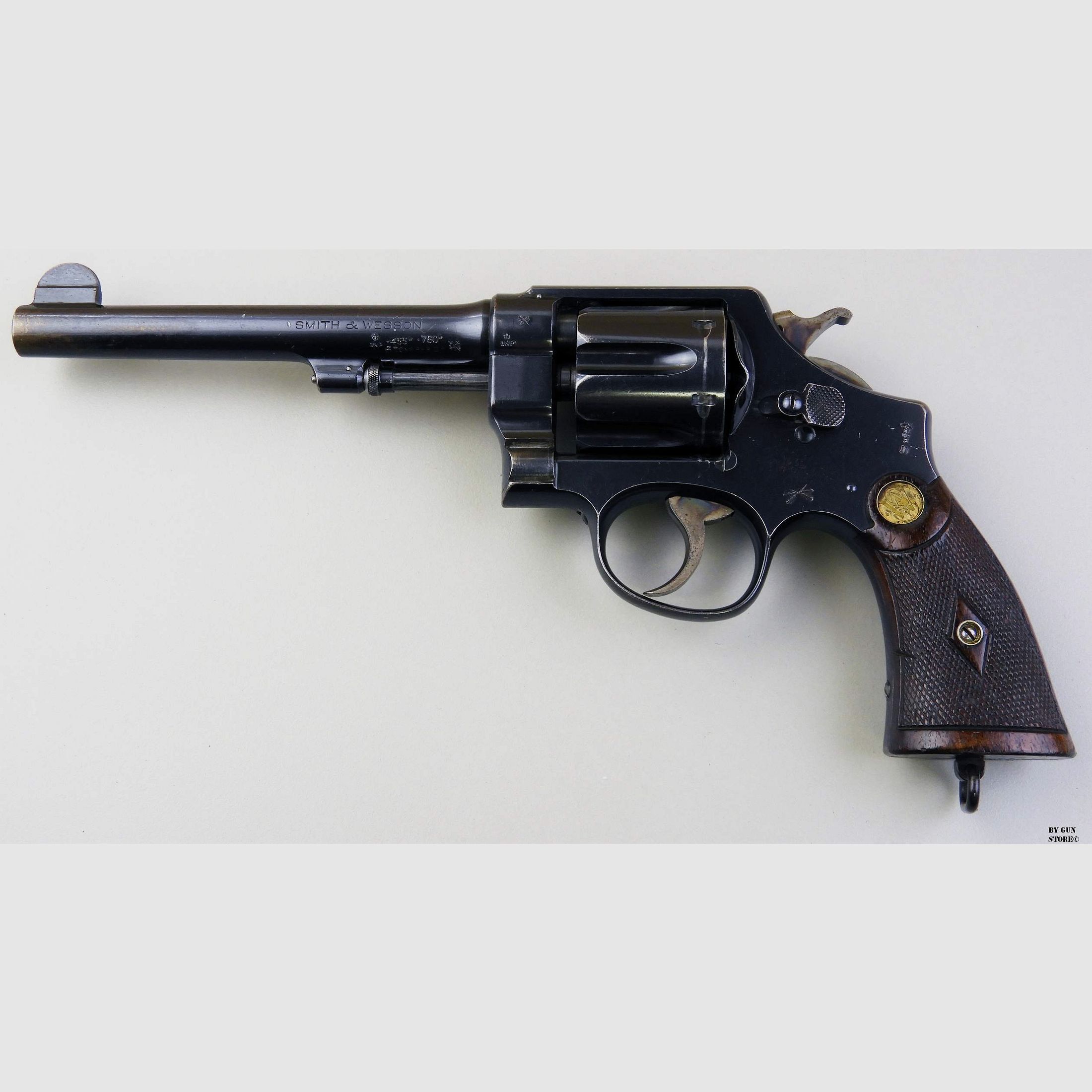 Revolver Smith & Wesson mod. Mark I Hand Ejector cal. 455 matr. 24753, immagine 1 di 10