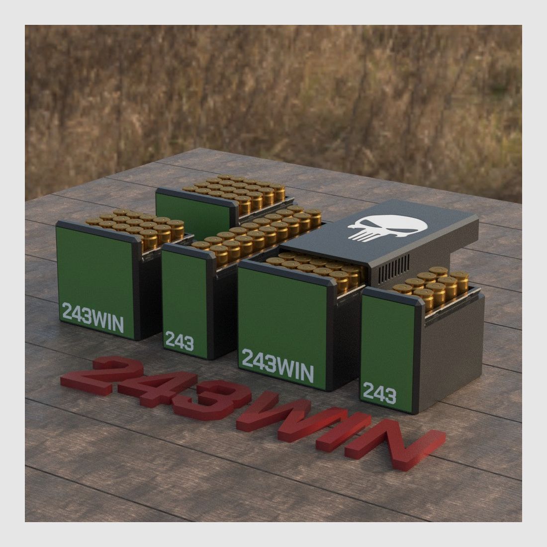 Filamelt caja de municiones / Ammo Box .243 Win - caja de cartuchos para 50 disparos, fabricada en Alemania