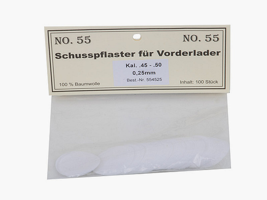 Match Schusspflaster fĂĽr Vorderlader No. 55 0,25 mm Kaliber .45 - .50