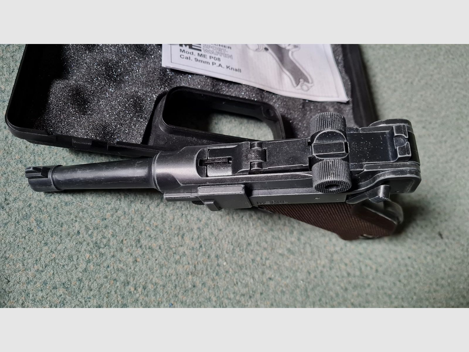 ME Model P08 Parabellum blank firing pistol 9 mm P.A.K. antique finish