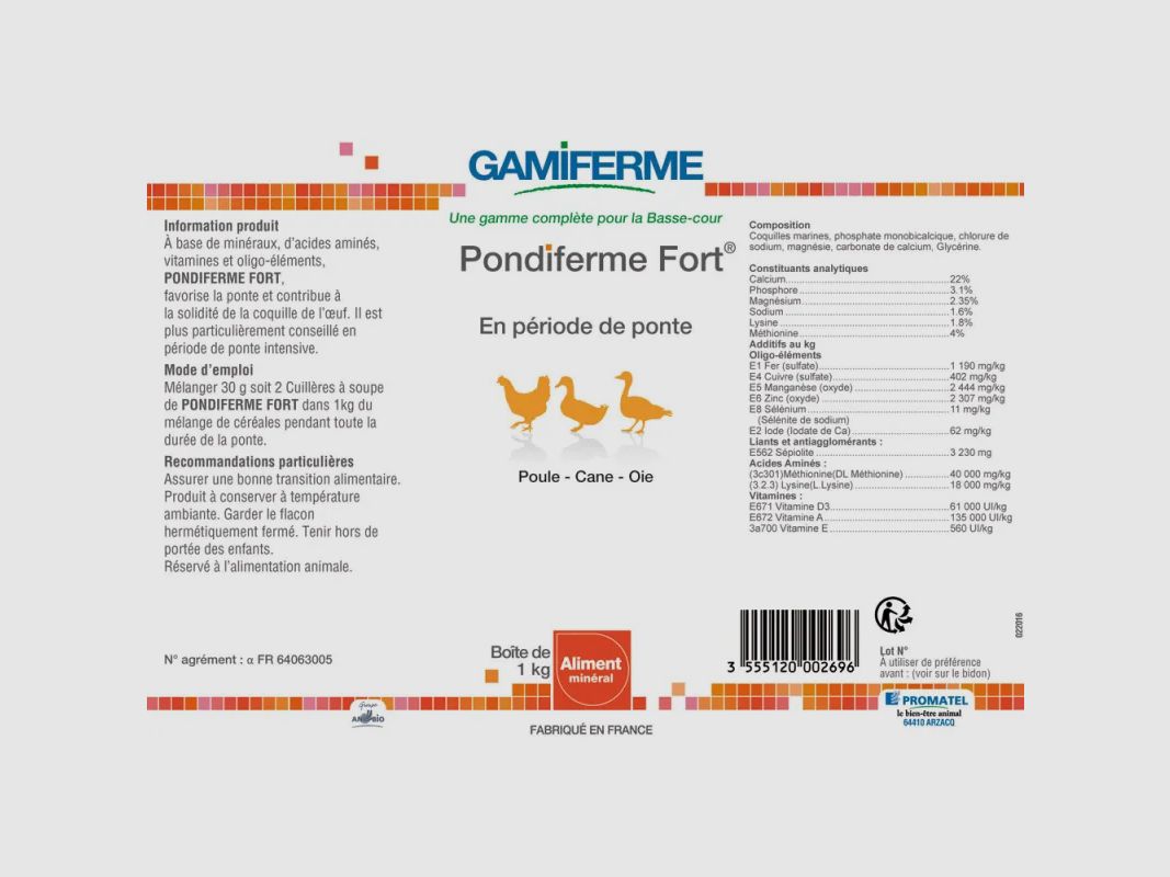 Pondiferme fort, Mineralfutter für Legehennen 1kg - GAMIFERME, Bild 2 von 3