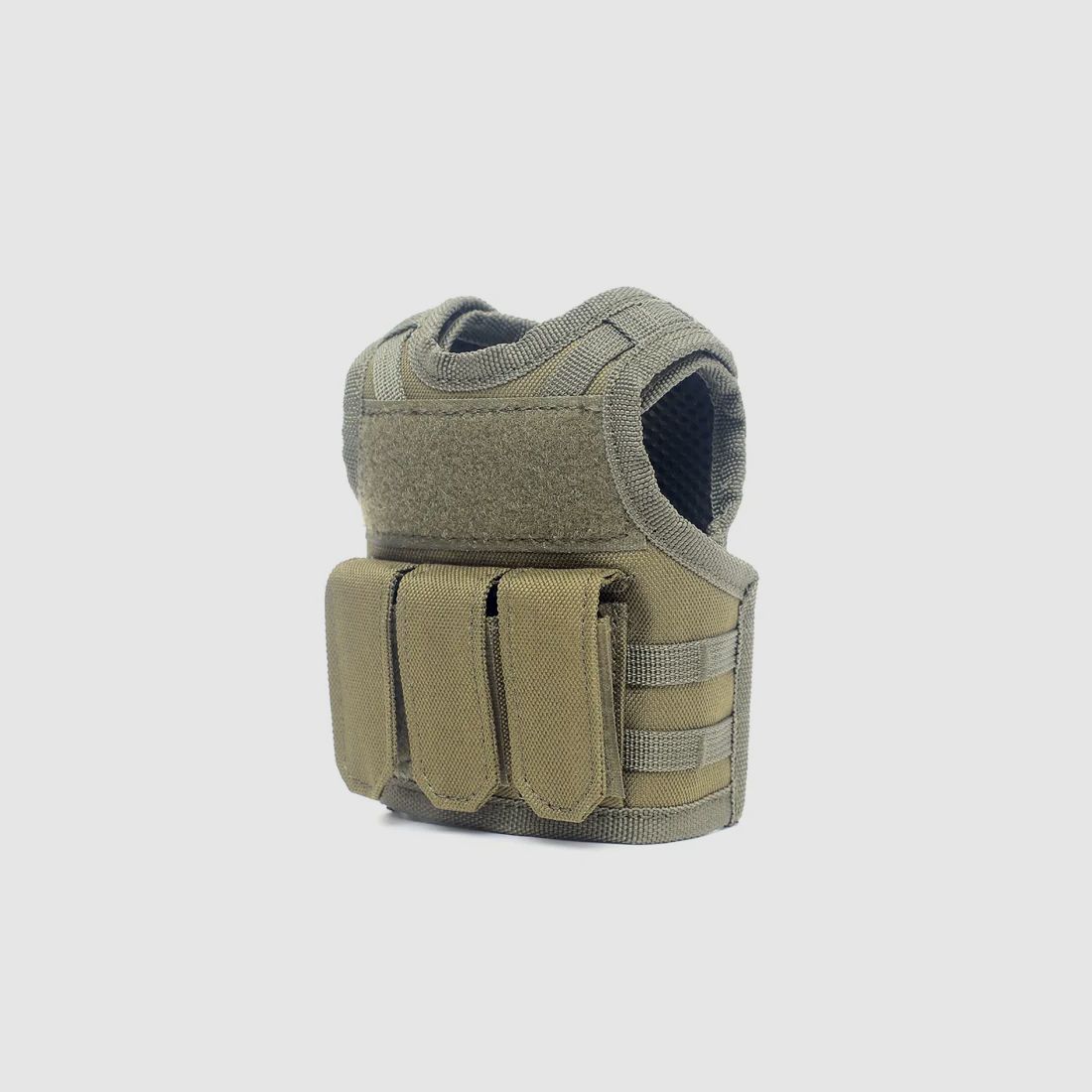 Mini Tactical Schutzweste mit Fronttaschen für Bierflasche / Weinflasche / Thermosflasche - Oliv