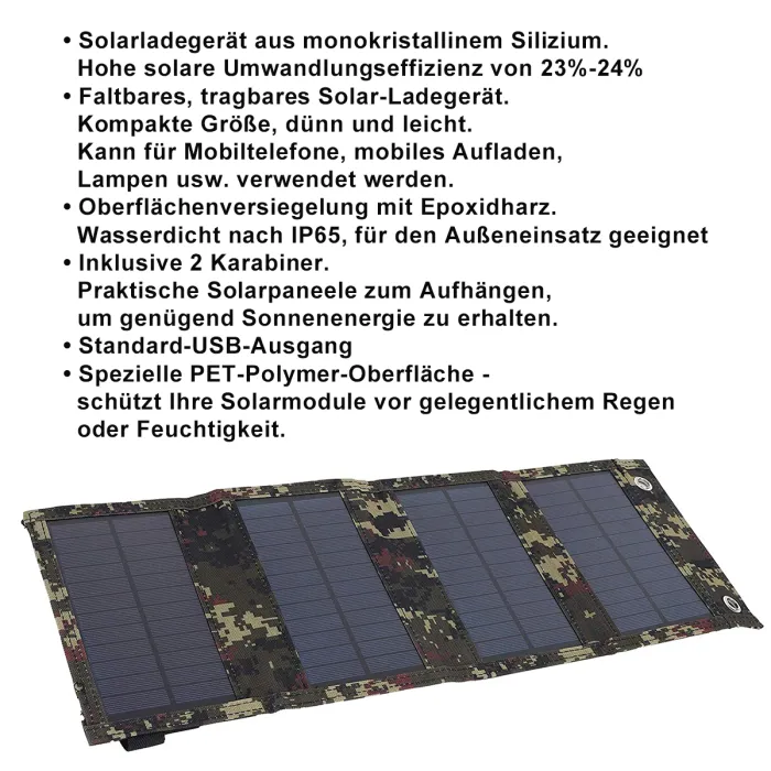 Piccolo pannello solare pieghevole con porta USB 10-20 watt in Digital Camo Green, immagine 3 di 7