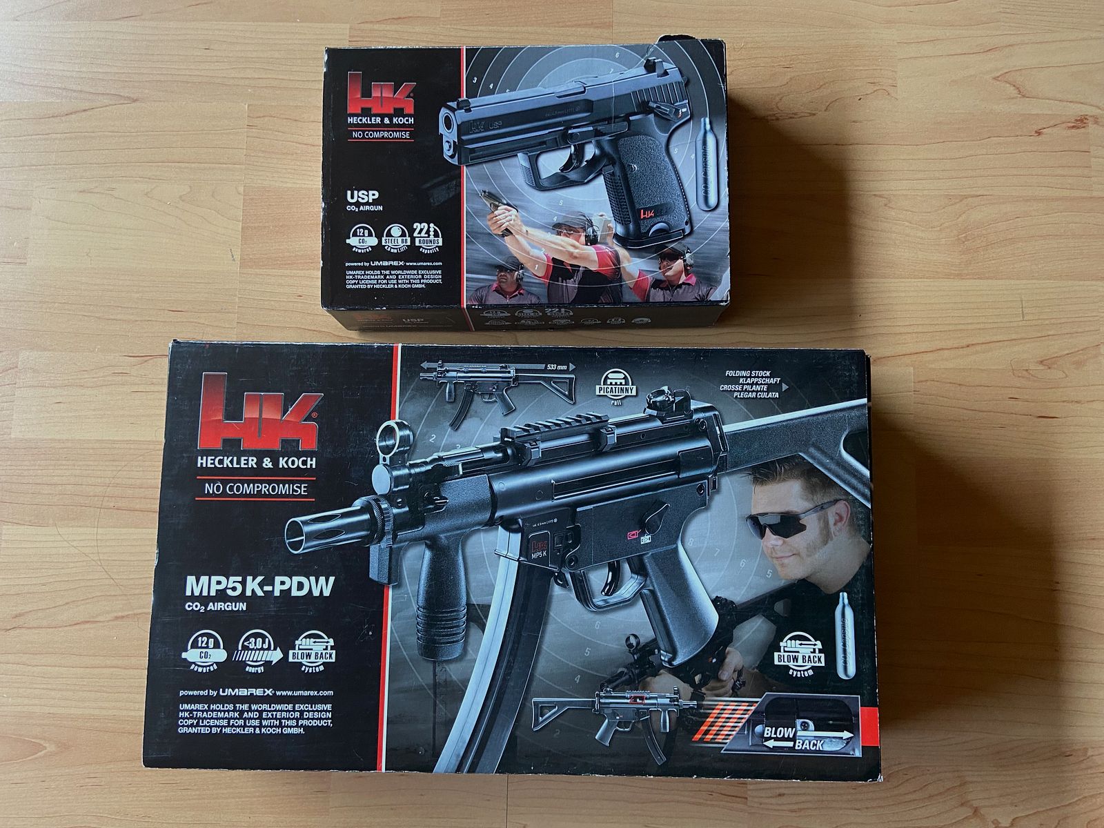 HK USP CO2 Pistole NBB + MP5 K-PDW CO2 GBB 4,5 mm Gebraucht