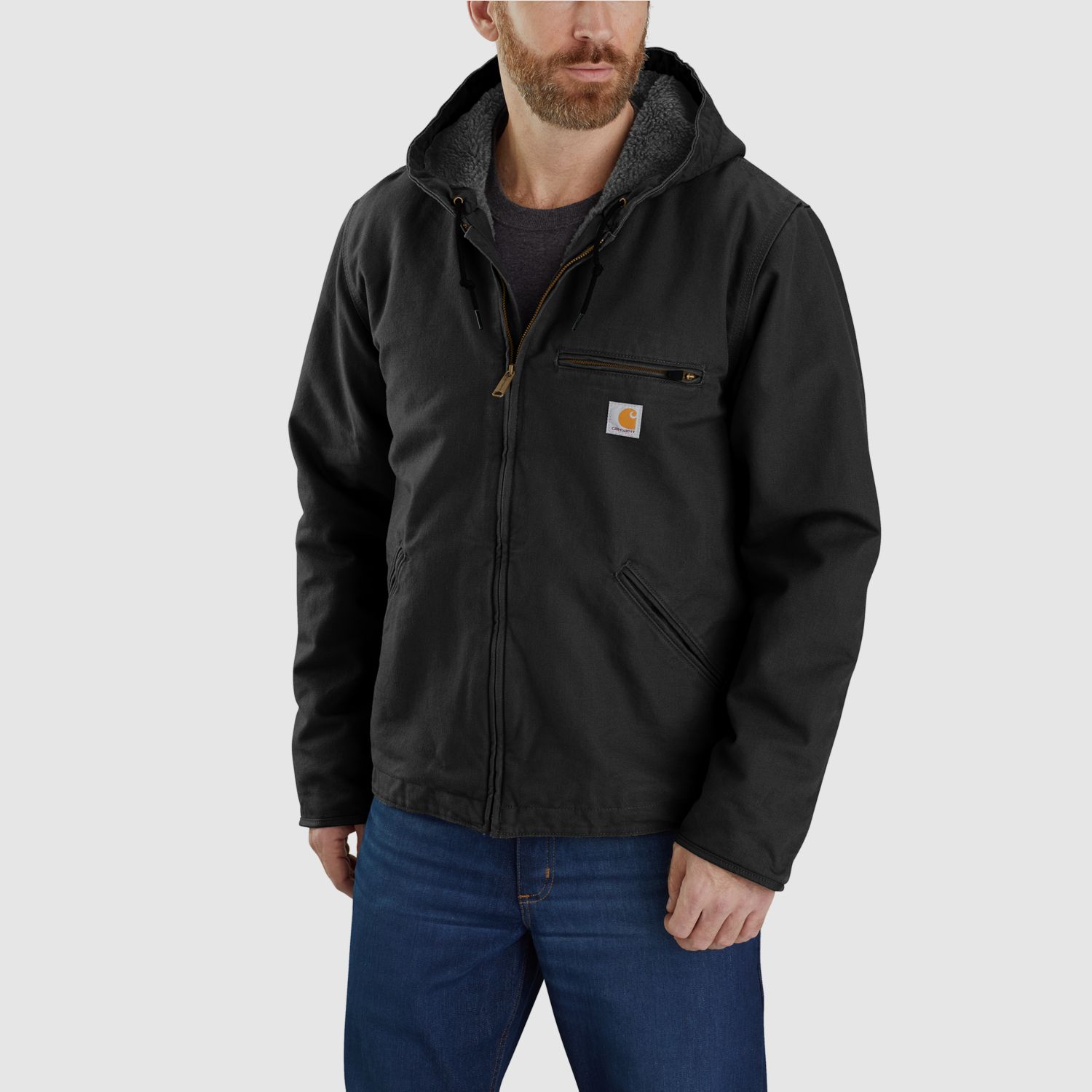 Giacca Carhartt in anatra lavata foderata in Sherpa, da uomo, nera, XL