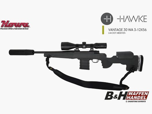 Howa M1500 GRS Fenris culata, cargador intercambiable, paquete completo con visor 3-12x56, silenciador, montajes