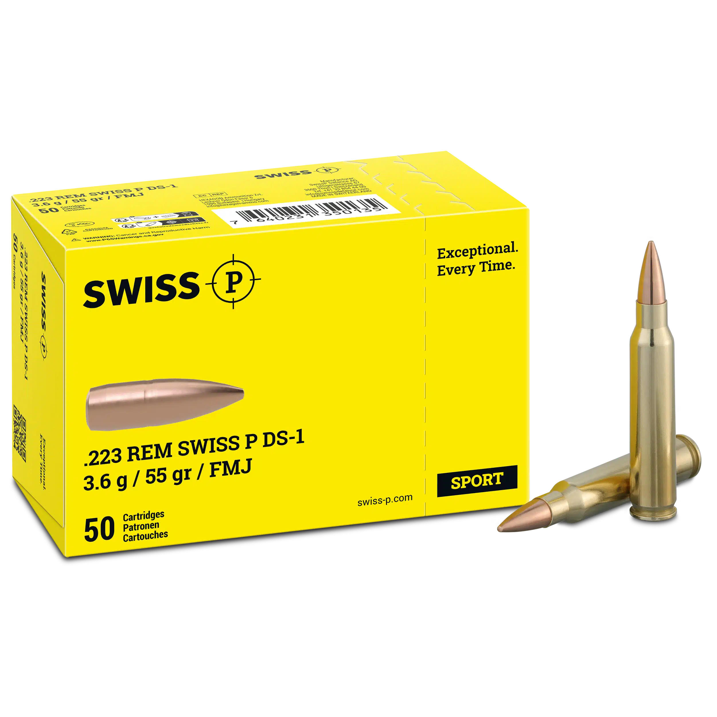 .223 Rem. Swiss P DS-1 FMJ 3.6g / 55grs. – 50 Stk.
