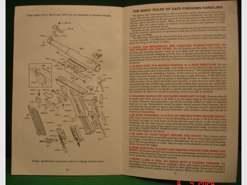 RUGER - Manual für das Modell MARK II .22 LR - von 1982 - für Sammler -