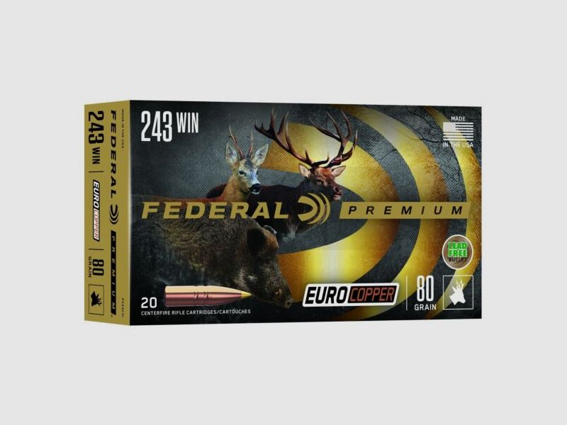 Patronen Federal Premium Euro Copper Kaliber 243 Win 80 Grain, Bild 1 von 2