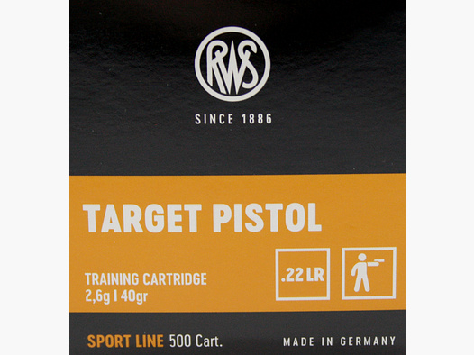 50 Stück / Schuss RWS .22 l.r. lfb KK Munition TARGET PISTOL 40grs 2,6g LRN Blei Rundkopf 285m/s