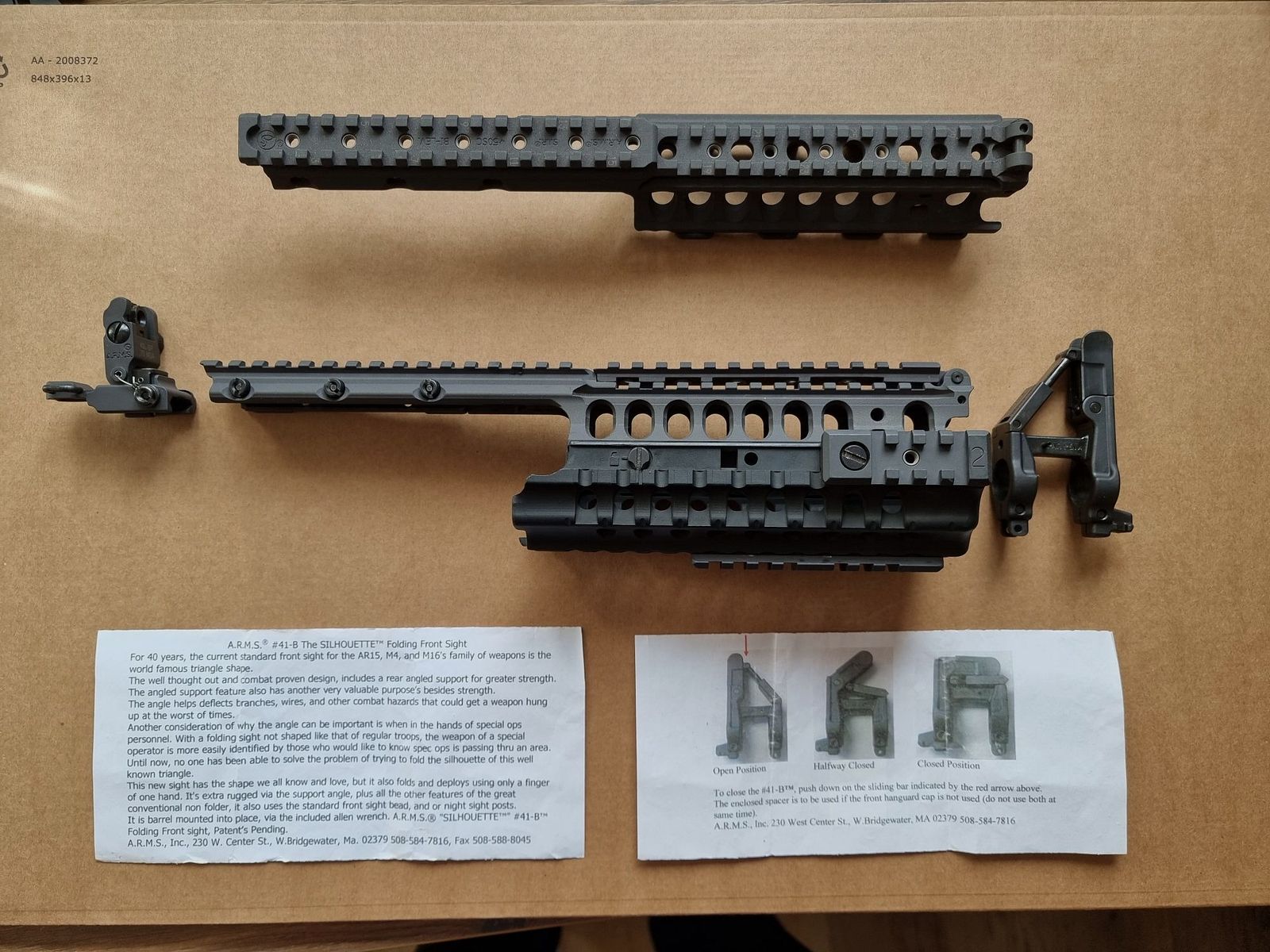 *RARA* A.R.M.S. - Sistema de riel #50-C con miras de gas plegables #41-BL y miras traseras #40-L - AR15 de los 2000