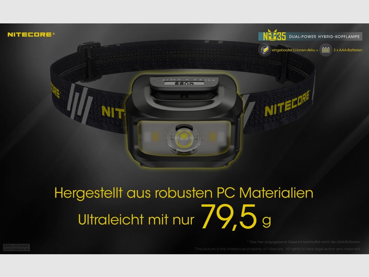 Nitecore NU35 Stirnlampe NU35 Dual Power