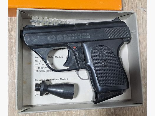 HS Mod.5 in caliber 8 mm blank/ PTB 100/2 with packaging!