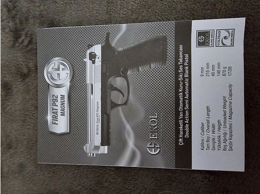 EKOL FIRAT P92 MAGNUM 9mm P.A.K. BEDIENUNGSANLEITUNG