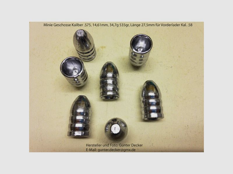 Minie Geschosse Kaliber .575 14,61mm 535gr für Vorderlader Gewehre Kaliber .58