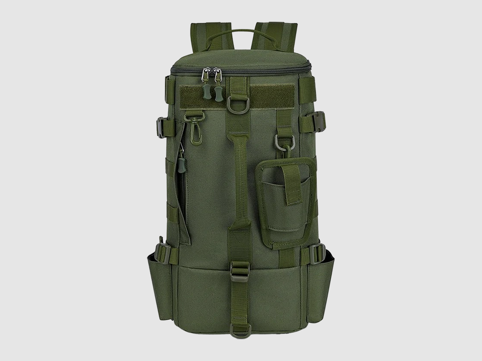 Zaino da pesca con supporto per canne, zaino tattico con MOLLE e scomparti per scatole da esca (Verde / Unito)