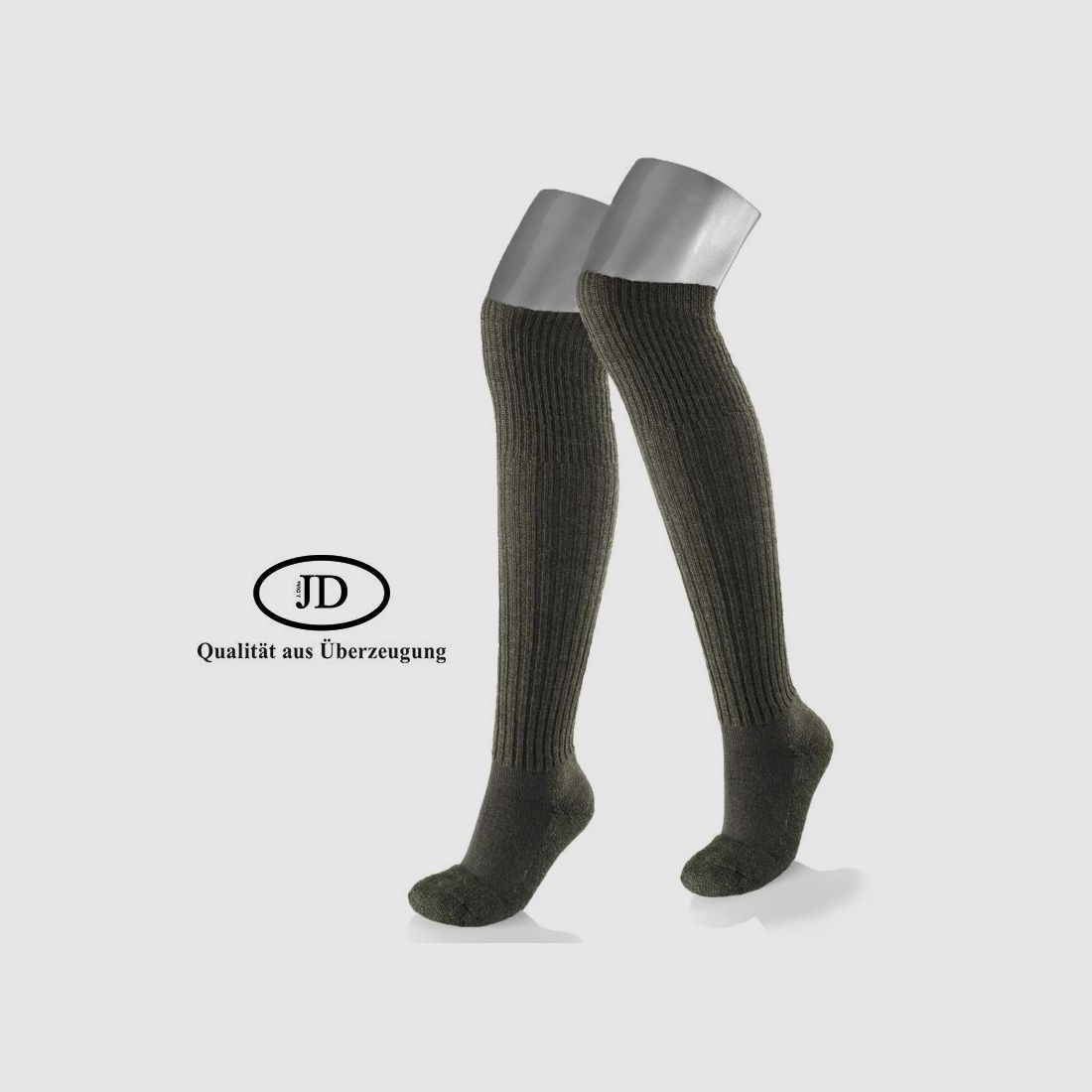 Jachtsokken lang – Overknee sokken met pluche zool J5923 in olijf, afbeelding 1 van 2