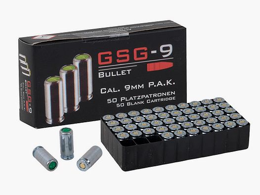 Platzpatronen GSG-9 Bullet Kaliber 9 mm P.A. Nitro fĂĽr Pistolen Stahl 50 StĂĽck (P18)