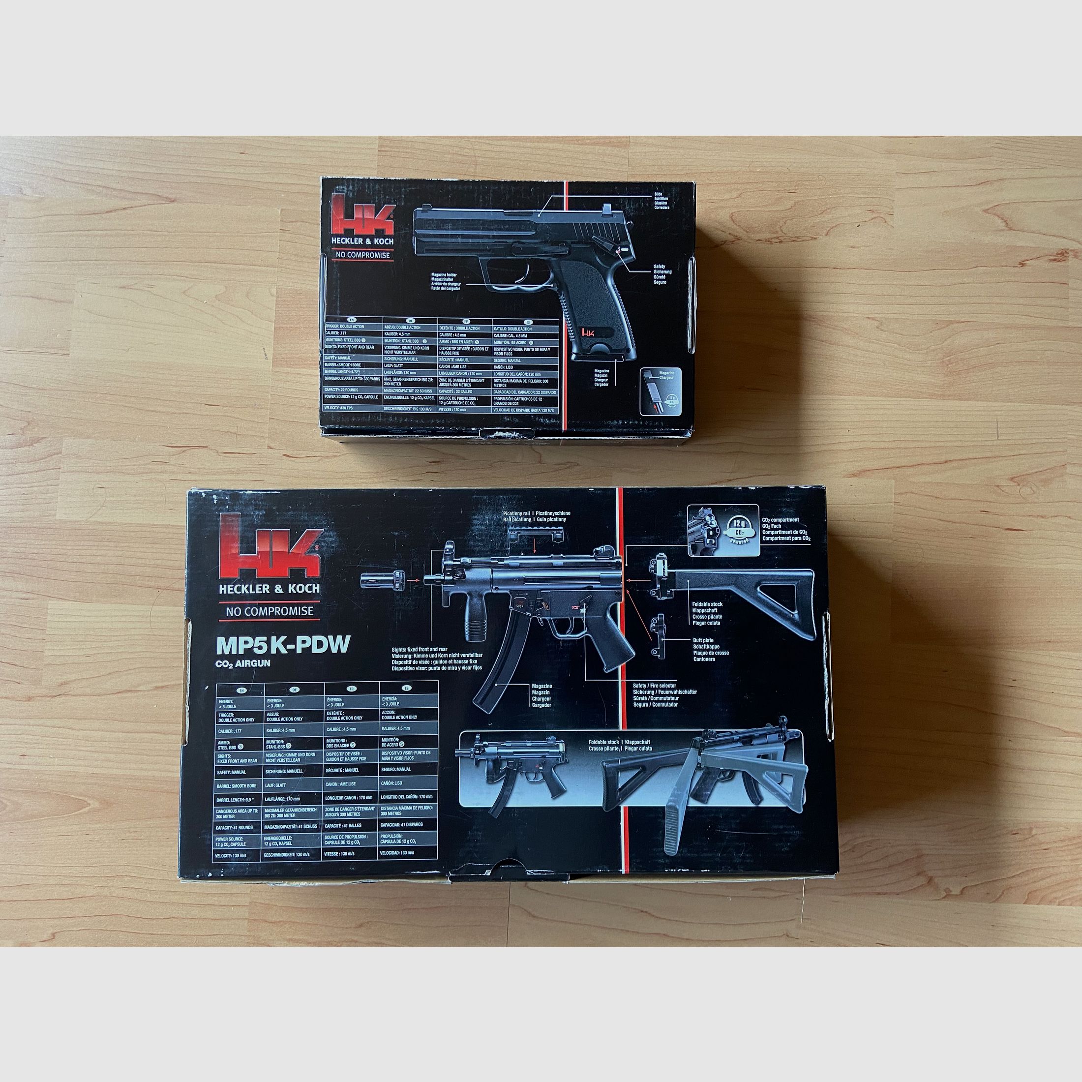 HK USP CO2 Pistole NBB + MP5 K-PDW CO2 GBB 4,5 mm Gebraucht