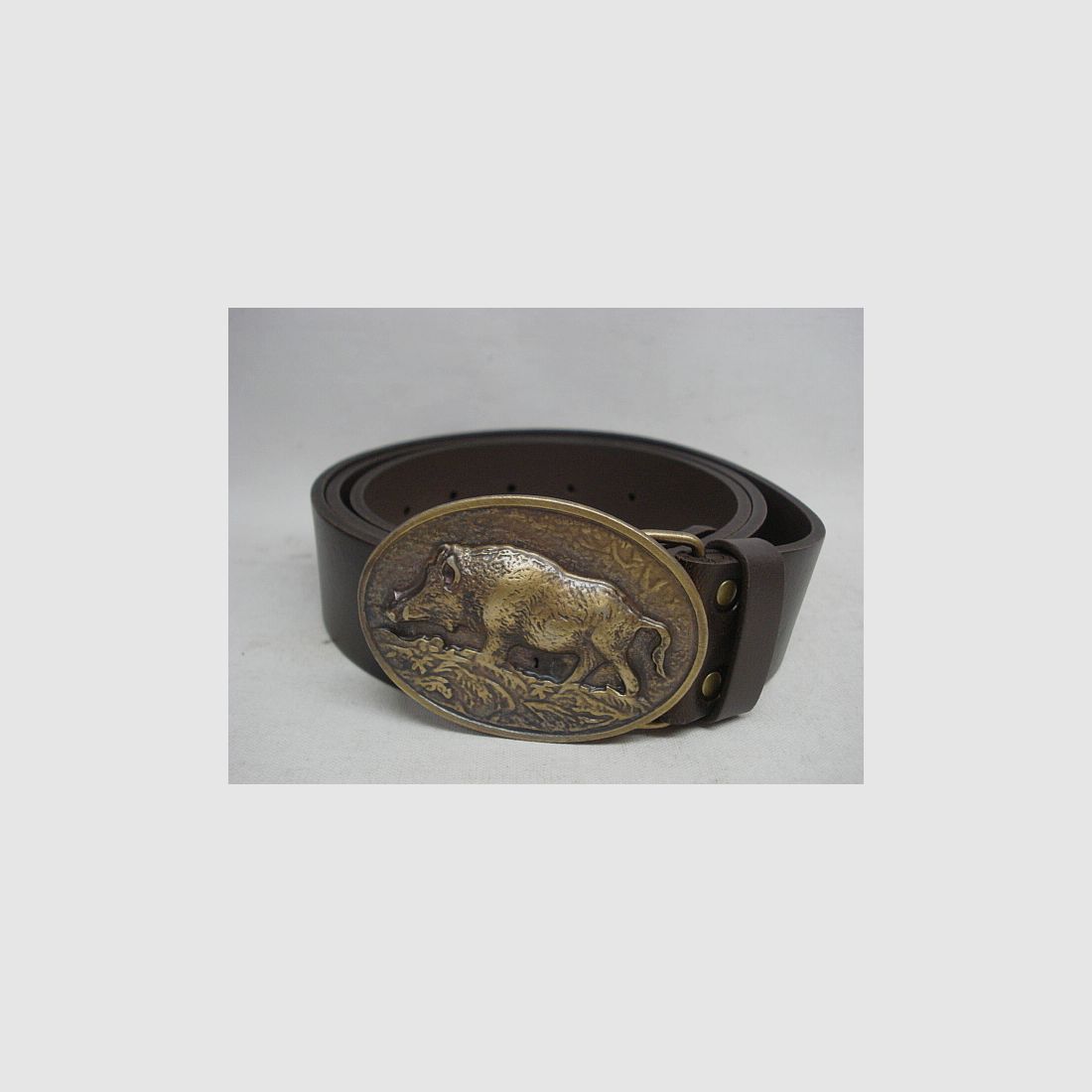 Cintura in pelle con fibbia - Motivo cinghiale, 140 cm, marrone