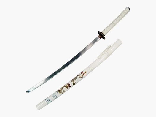Katana Wood biały z złotym wzorem smoka