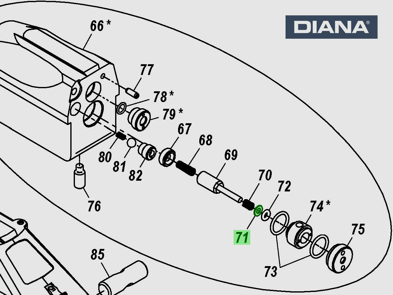 Scheibe fĂĽr Ventilblock DIANA Pressluftgewehr P1000 Kal. 4,5 - 5,5 mm, Ersatzteil