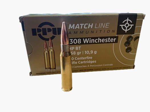 PPU MATCH BTHP - .308WIN - 168GRS. - 20 PATRONEN