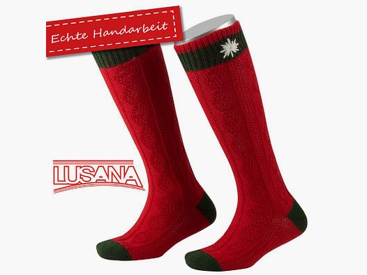 Lusana Kinder Trachtenstrumpf in Rot mit Edelweiss (2119)