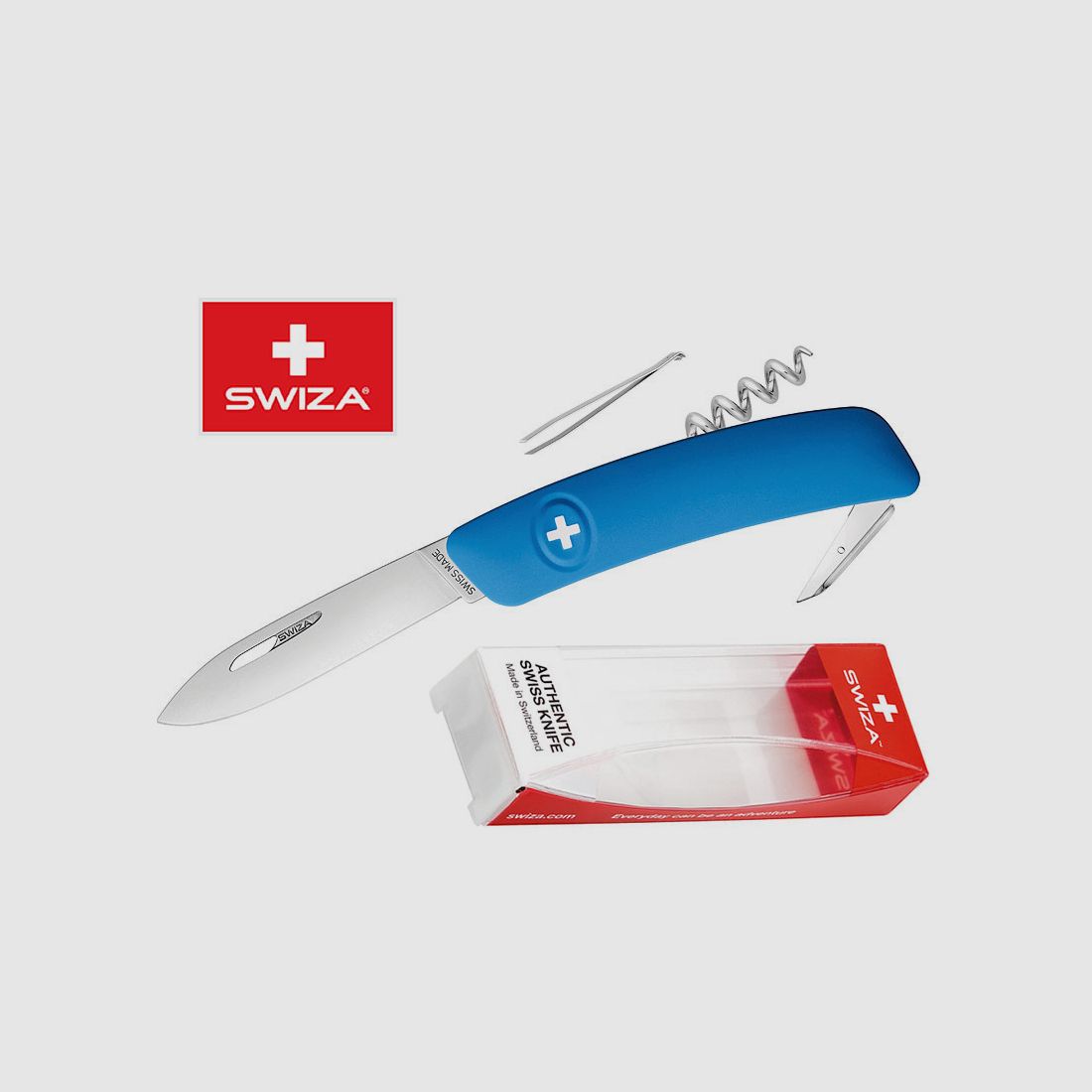 SWIZA Schweizer Messer D01, blau, Edelstahl 440, 6 Funktionen, Korkenzieher, Multi-Tool