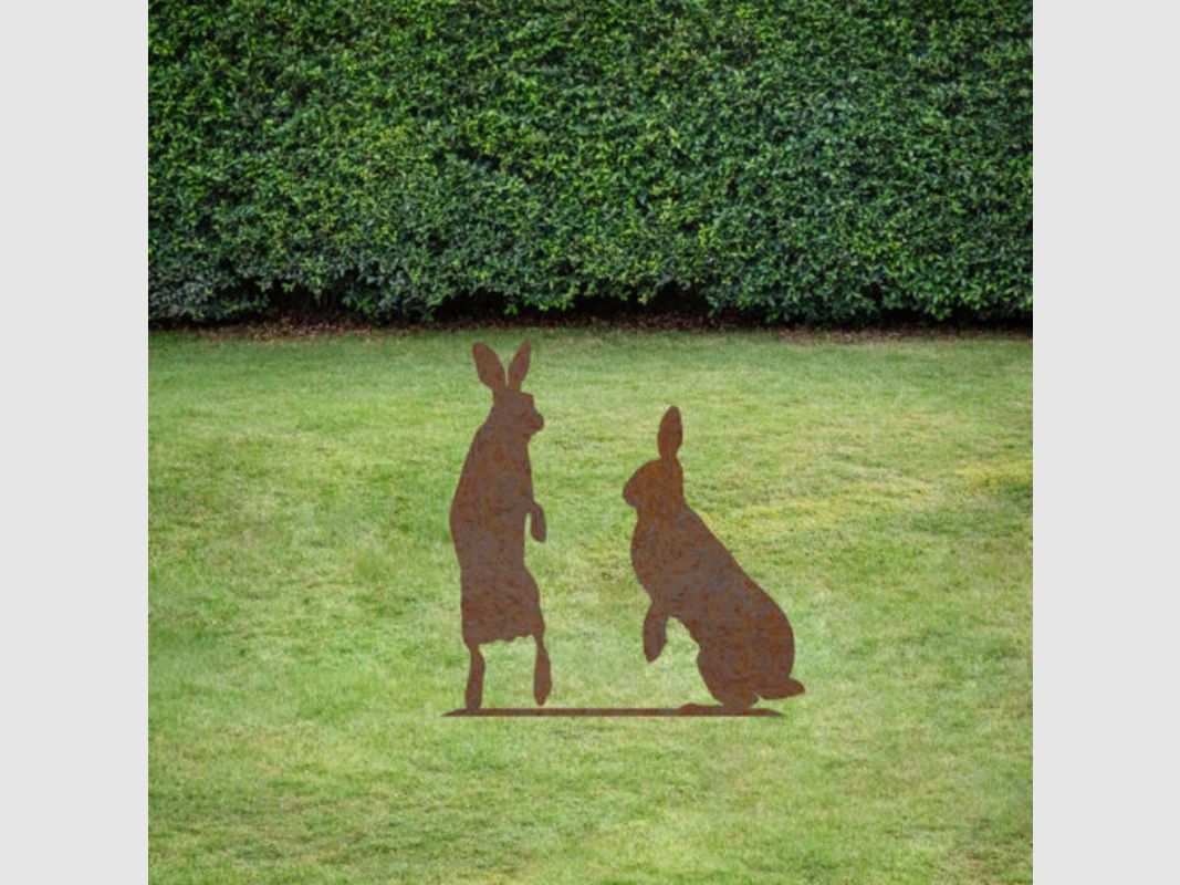 Decorative garden stake rabbit pair