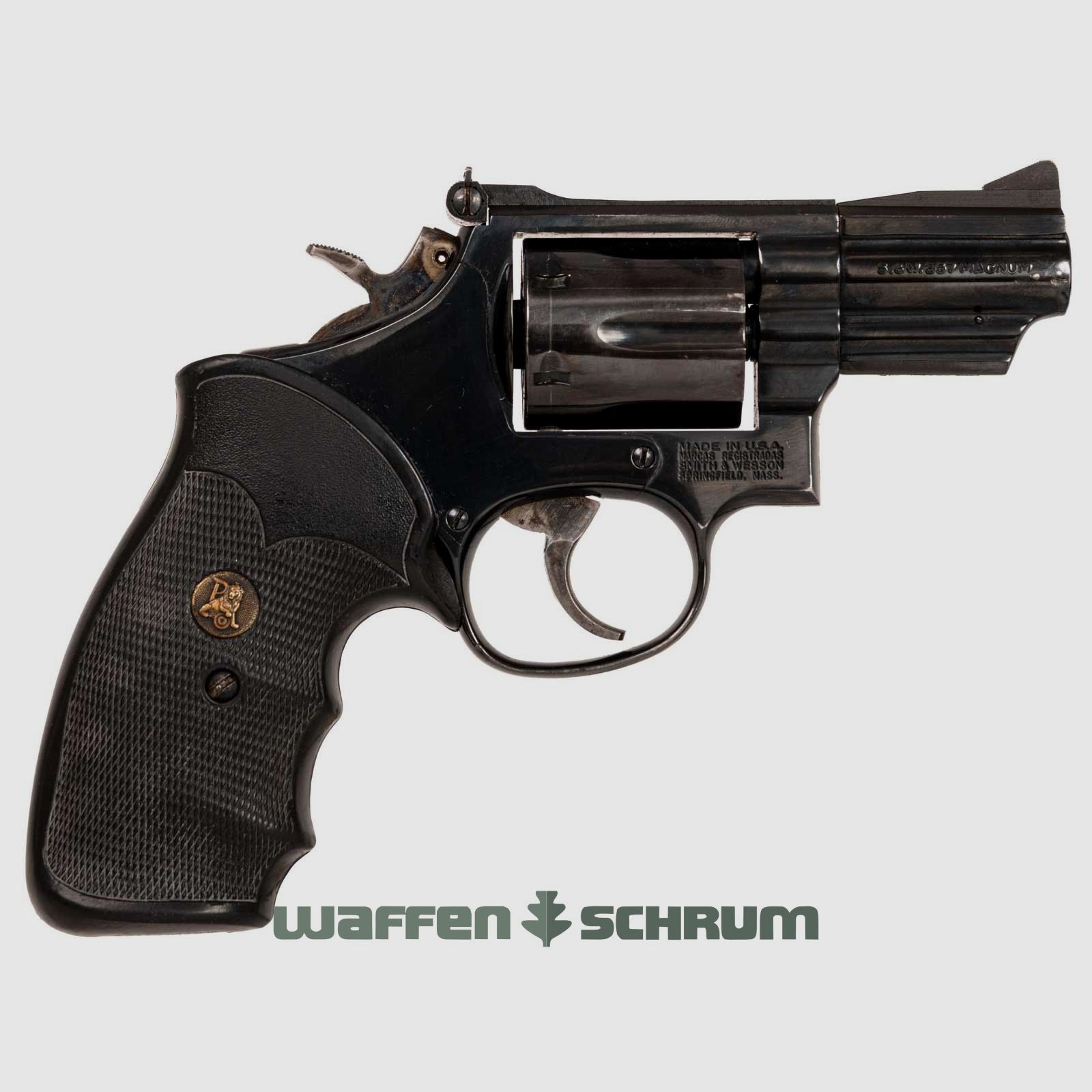 Smith & Wesson Mod.19 .357Mag , LL: 2,5 Zoll, Lederholster, Pachmayr-Griff, verstellbare Visierung