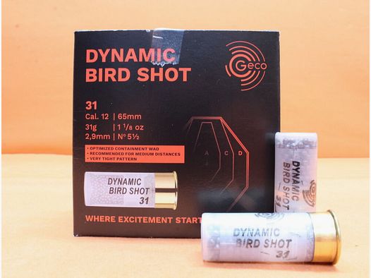 GECO Cartuccia 12/65 GECO 31g 2,9mm (2400234) VE 25 cartucce (Dynamic Bird Shot)