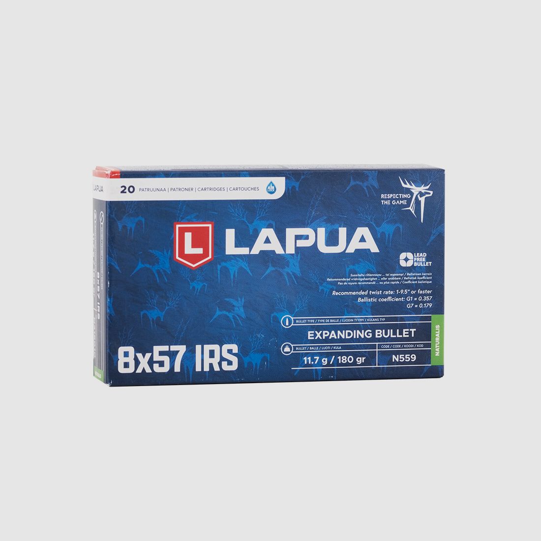 Lapua 8x57IRS Naturalis 11,7g/180gr Büchsenpatronen Bleifrei