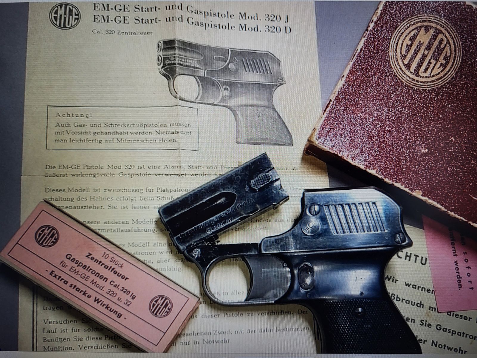 Coleccionista Pistola de gas Original EM - GE Gerstenberger & Co - Doble cañón - Derringer - Años 1950