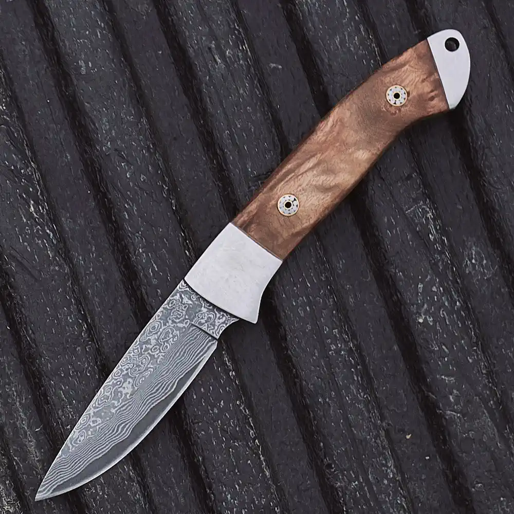 COLTELLO DAMASCO IN LEGNO DI RADICE CON FODERO, immagine 3 di 3