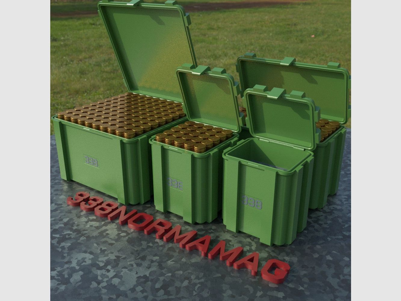 Filamelt Munitionsbox / Ammo Box .338 Norma Magnum – Patronenbox ‘Klappdeckel’ – 20 / 25 / 50 / 100 Runden