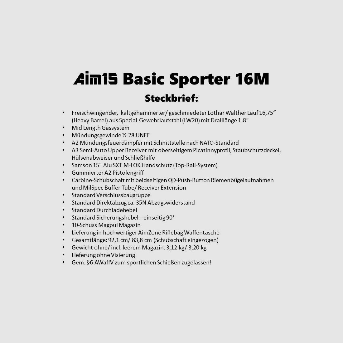 AimZone Ha.Büchse .223Rem AimZone Aim15 Basic Sporter 16M Sistema AR-15 +Geco 1-6x24 mira telescópica+Burris PEPR