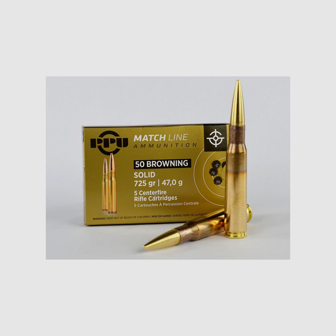 PPU .50 BMG (12,7 x 99) Match Line, 725 grs 1 Packung (5 Schuss á 9,98 €*)