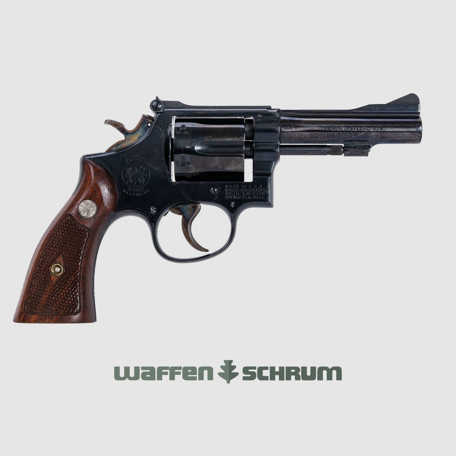 Smith & Wesson Mod. 15-2 .38Special , verstellbare Visierung, Holzgriffschalen, brüniert, LL: 4 Zoll