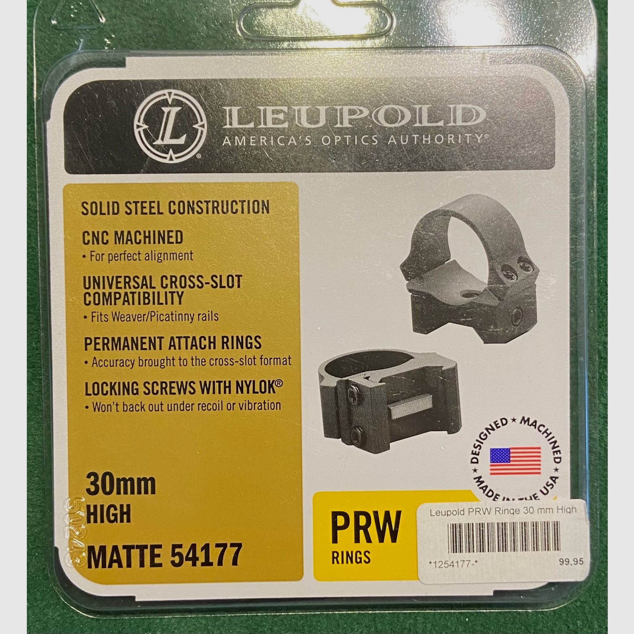 Leupold  Picatinny RINGE 30mm High (H=12,18mm) Stahl, Matt