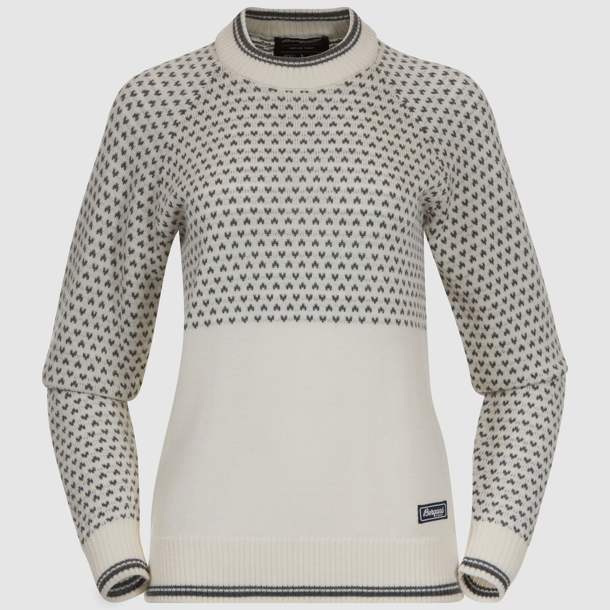 Bergans Alvdal Pull en Laine Femme Blanc Vanille/Gris Foncé S