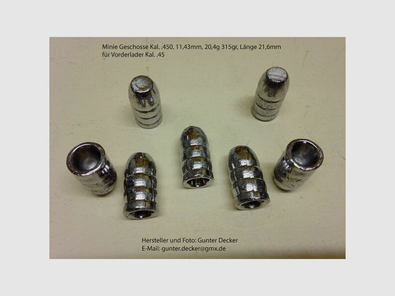 Minie Geschosse Kaliber .447 11,35mm, 293gr für Vorderlader Gewehre Kal. .45