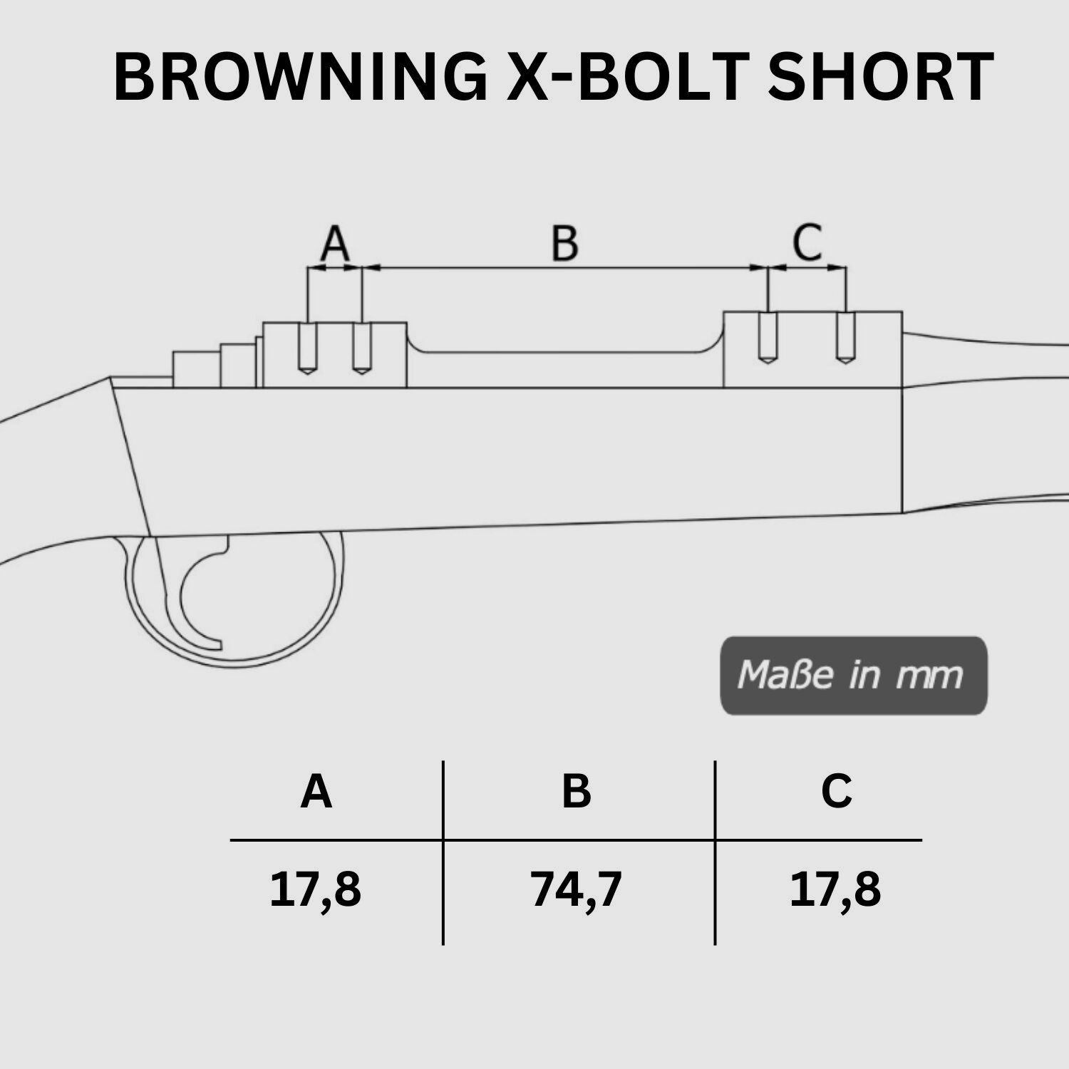 Geweer Doc Picatinny Weaver STAHL rail voor BROWNING X-BOLT SA (Short Action)