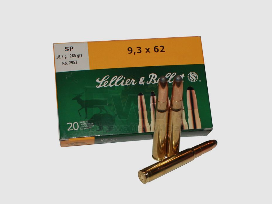 Patronen 9,3 x 62 Teilmantel 18,5g/285grs 20 Stück - Sellier & Bellot